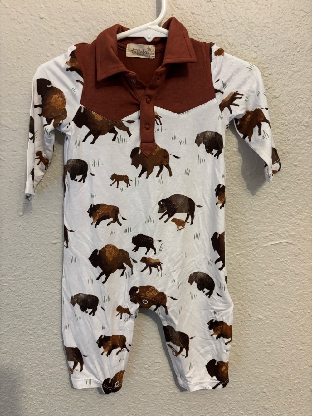 Rust Yoke Buffalo Print Infant Romper